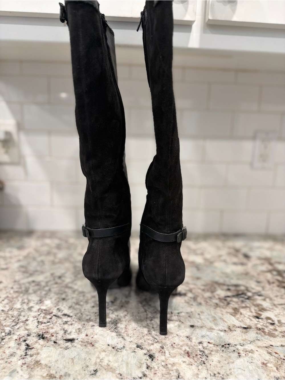 Ralph Lauren Black Leather and Suede Over-the-Knee Stiletto Boots - Picture 7 of 14
